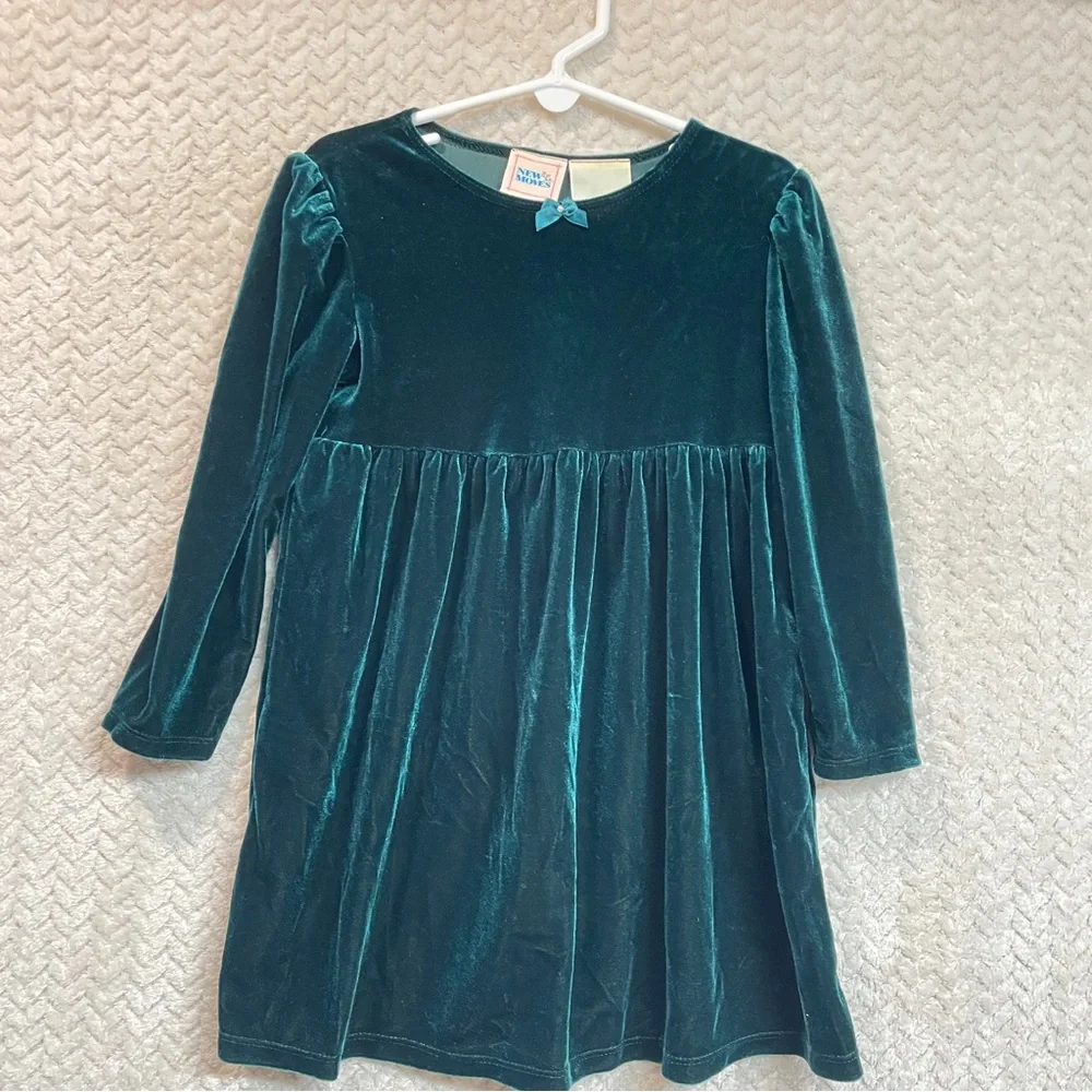 Vintage 90s New Moves‎ Girls Green Velvet Long Sleeve Dress size 4